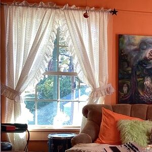 2 Pairs of vintage white/cream ruffled floral curtains